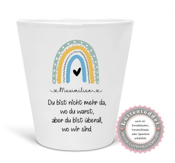 stiller Blumentopf - Vase kleiner Regenbogen Name personalisiert  Sternenkind Trauer  Grab, Urnengrab, Abschied, Friedhof ....von Lüttentüddel®